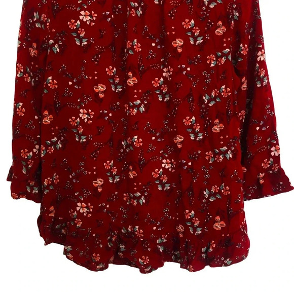 3/$25 ❥ Gap Floral Lightweight Viscose Ruffled 3/4 Sleeves Blouse Top Size M Red - Picture 6 of 8